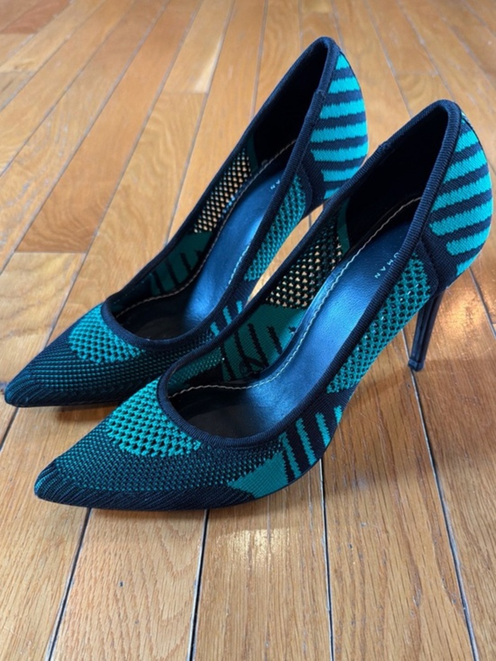 Zara Green & Black Mesh High Heels Shoes Career Casual Club Pointed Toe Sz 38